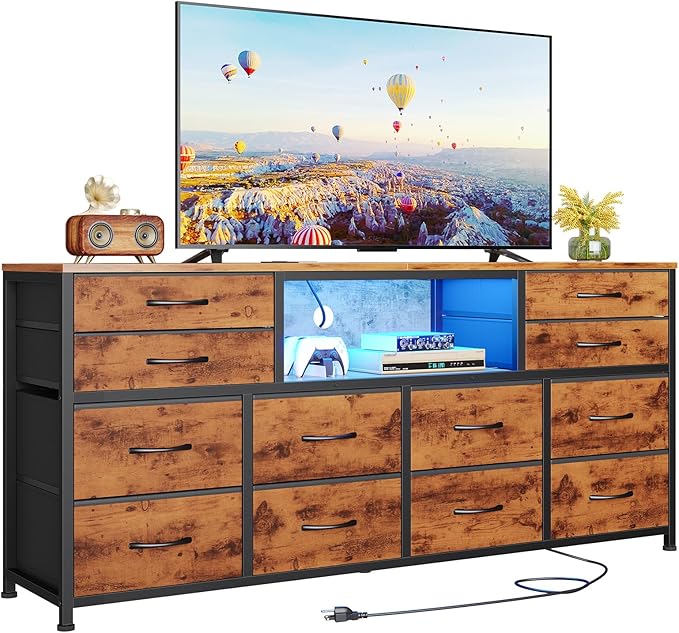 TV Stand Dresser for Bedroom with Power Outlets, 55 inch Entertainment Cente