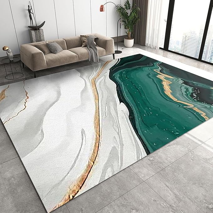 Modern 3D Stereoscopic Geometry Rug for Living Room, Nordic Luxury Black Gold Decor Area Rug,