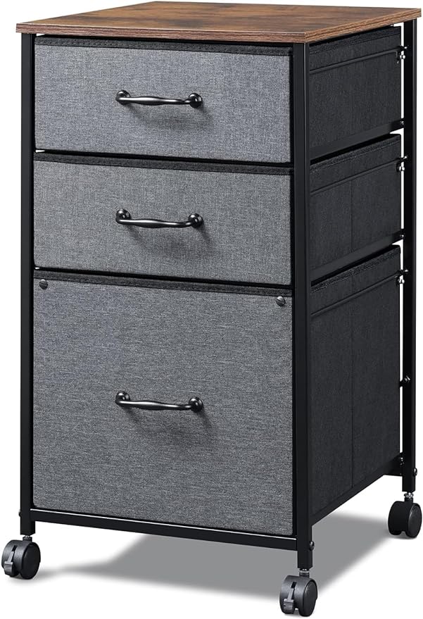 Mobile File Cabinet, Rolling Printer Stand with 3 Drawers, Fabric Vertical Filing Cabinet