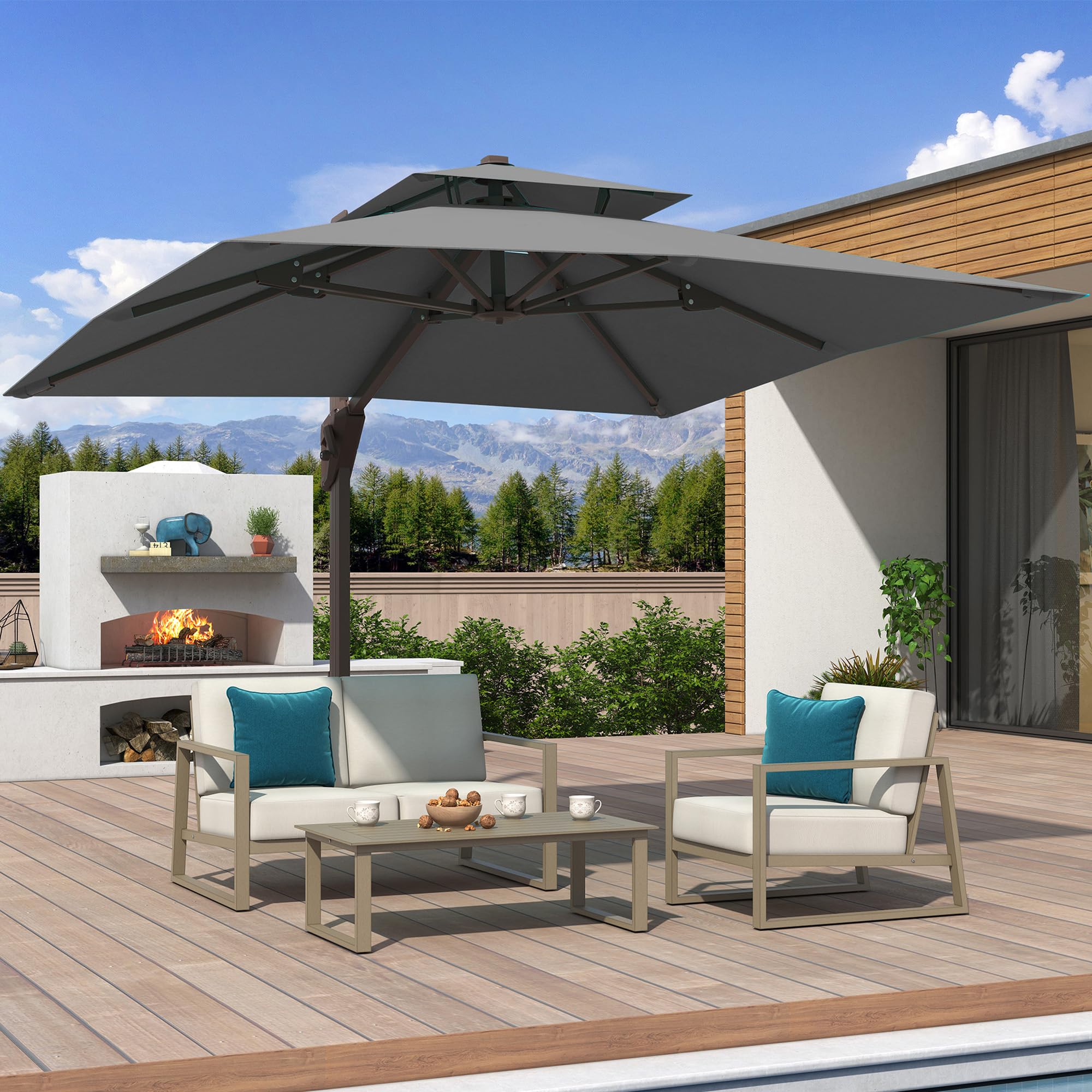 10x10 FT Cantilever Patio Umbrella Double Top Outdoor Square Large Heavy Duty Aluminum Offset Umbrellas
