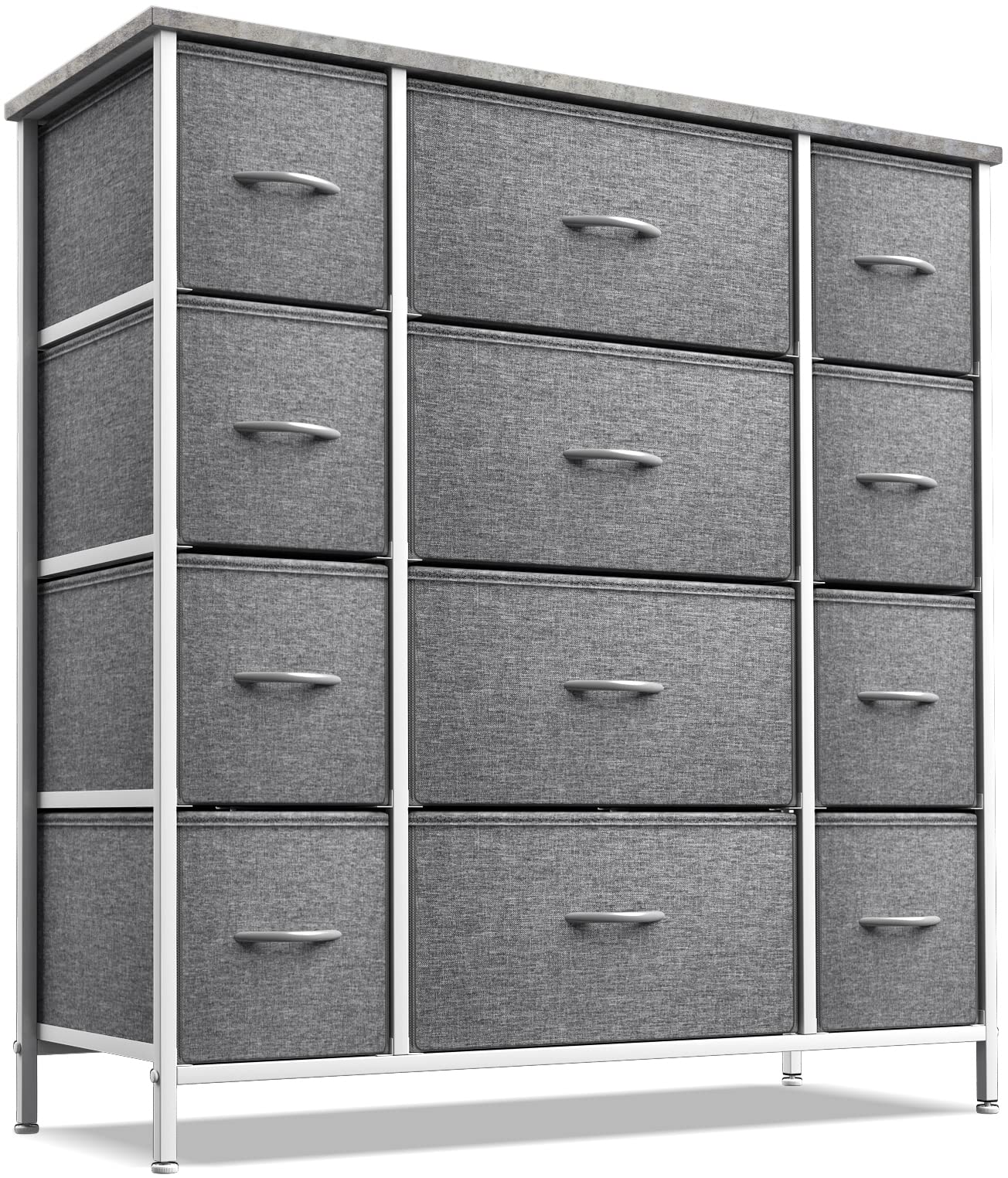 Dresser with 12 Drawers - Chest Organizer Unit with Steel Frame Wood Top & Handle Easy