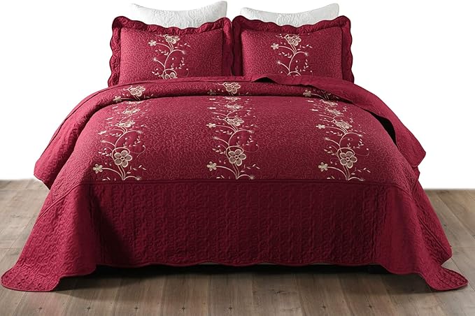 3 Piece Lightweight Bedspread Quilt Set Microfiber Quilt Embroidered Bedspreads Bed Coverlet Set, Lapaz (Teal, Queen)