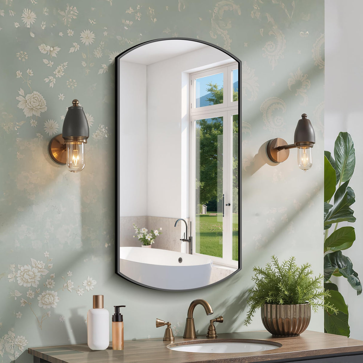 Black Oval Bathroom Mirror 20x40 Inch Wall Mounted