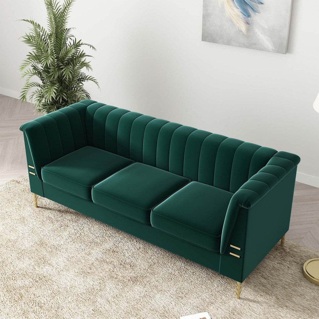 Green Velvet Couch Sofa, Tomkate 83" Mid-Century Modern Sofa Tufted Chesterfield