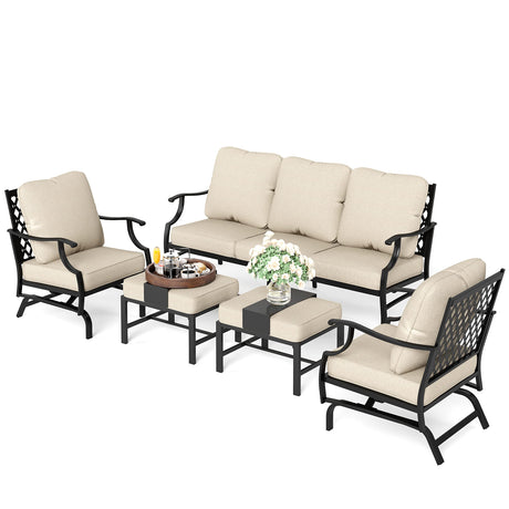 5 Pieces Patio Furniture Set, 2 x Cushioned Rocking Chair