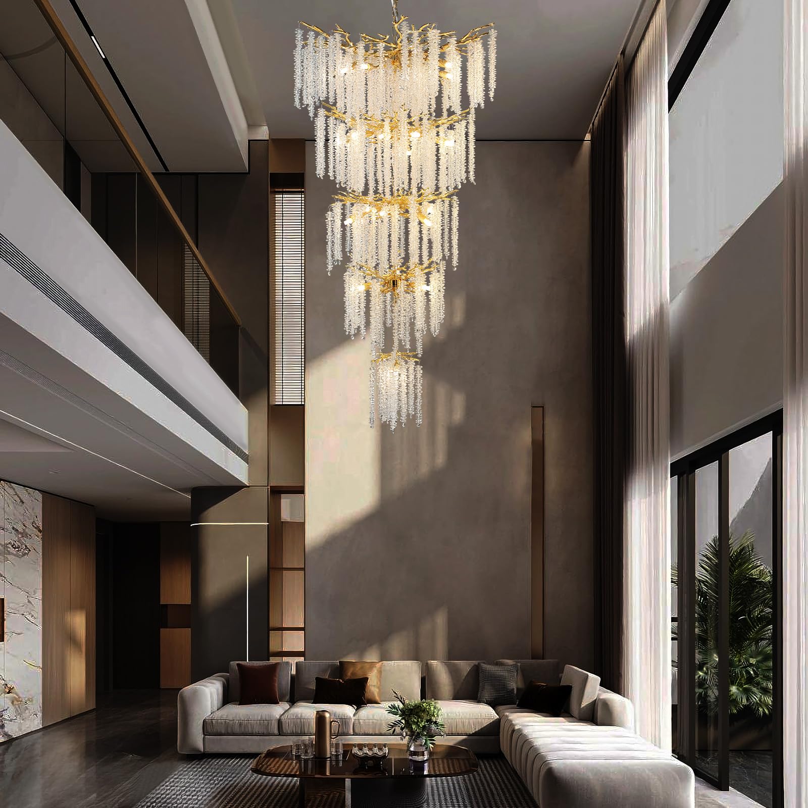 Crystal Chandeliers for Entryway,Golden 28Lights Foyer Pendant Lighting