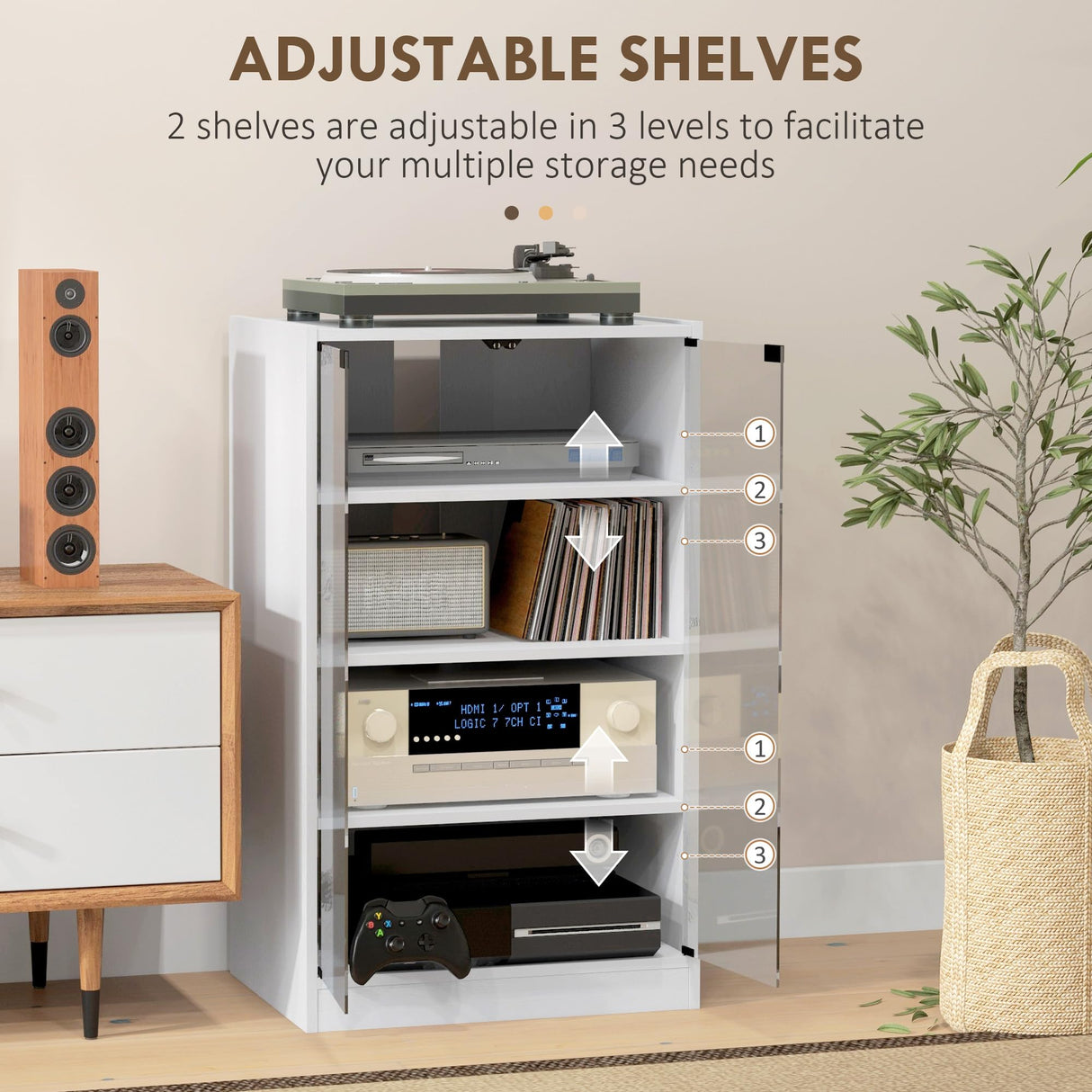 Media Cabinet, 4-Tier Stereo Cabinet, Modern Audio Video Media Stand