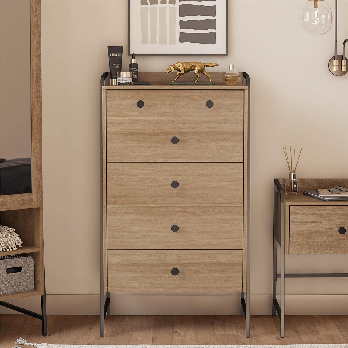 Novogratz Bushwick Tall 5 Drawer Dresser, Natural