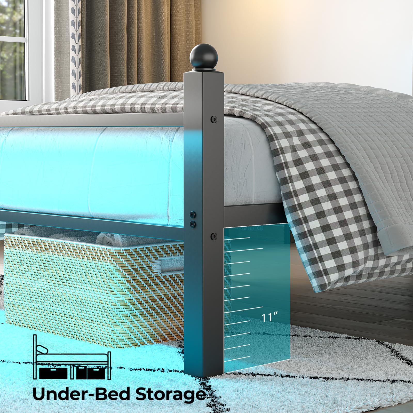 Full Bed Frame with Headboard and Footboard,Heavy Duty Steel Slats Support Metal Bed