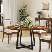 47.2 Inch Round Dining Table for 4-6 - Farmhouse Style with Curved Legs