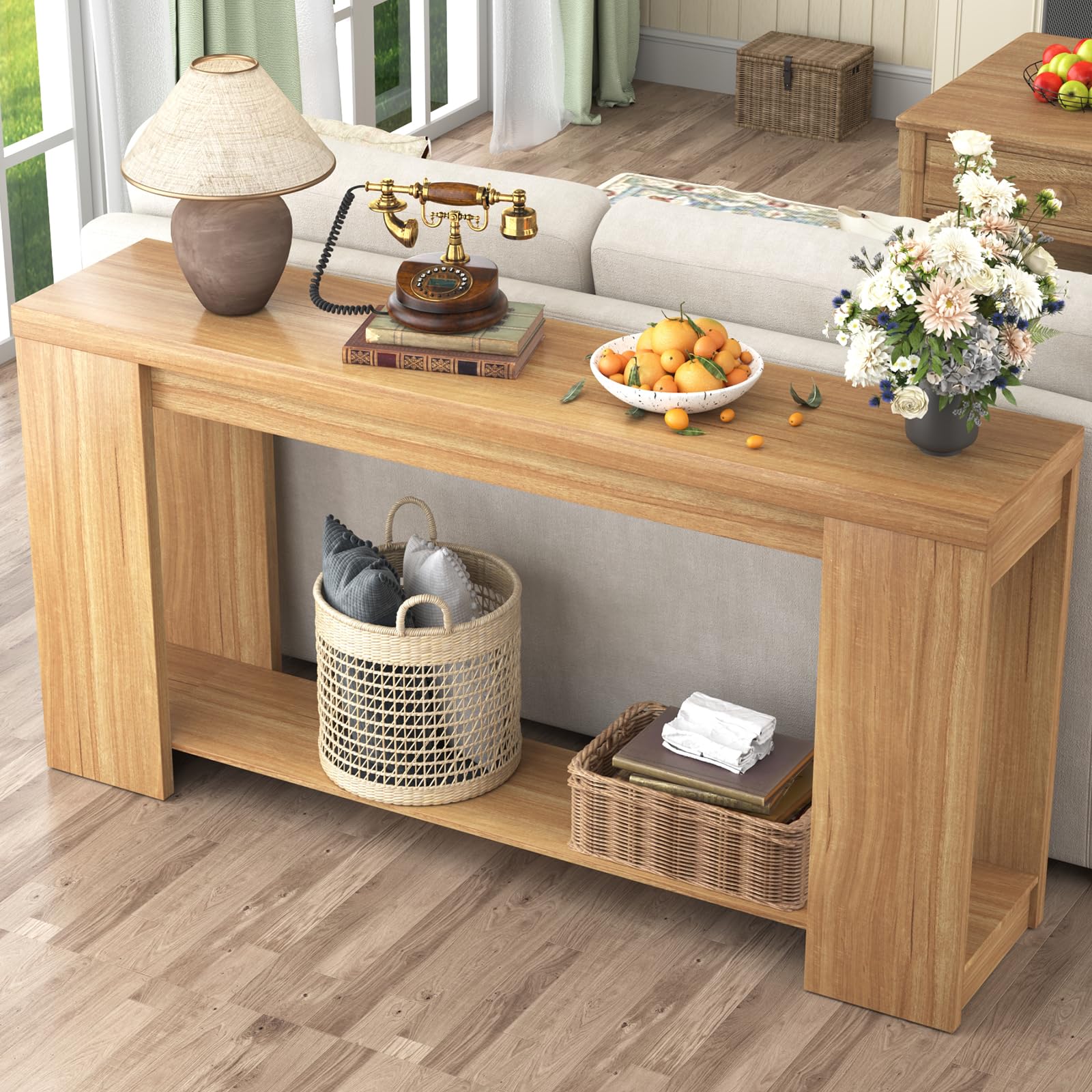 62 Inch Extra Long Console Table with Storage - Farmhouse Entryway Table