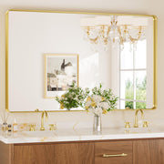 Brushed Gold Bathroom Mirror 48 x 30 Inch Large Rounded Rectangle Vanity Mirror