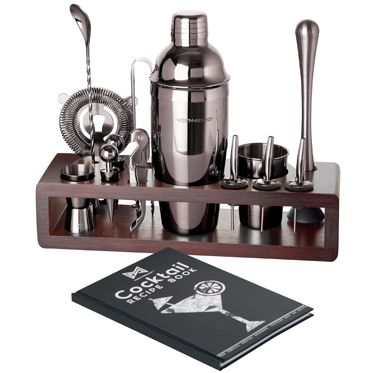 Cocktail Shaker Set - 24 Piece Stainless Steel Bartender Drink Kit & Stand