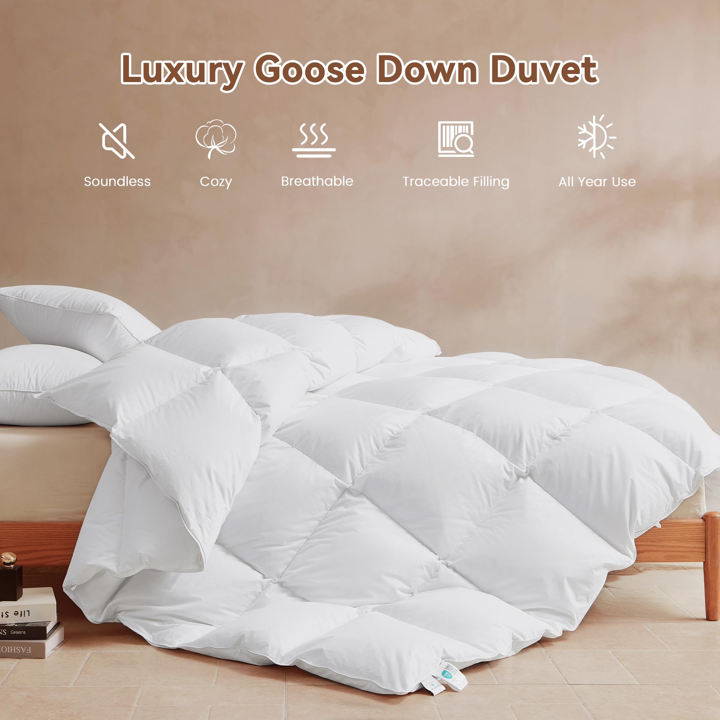 Goose Feather Down Comforter King Size - All Season Duvet Insert 750+ FP