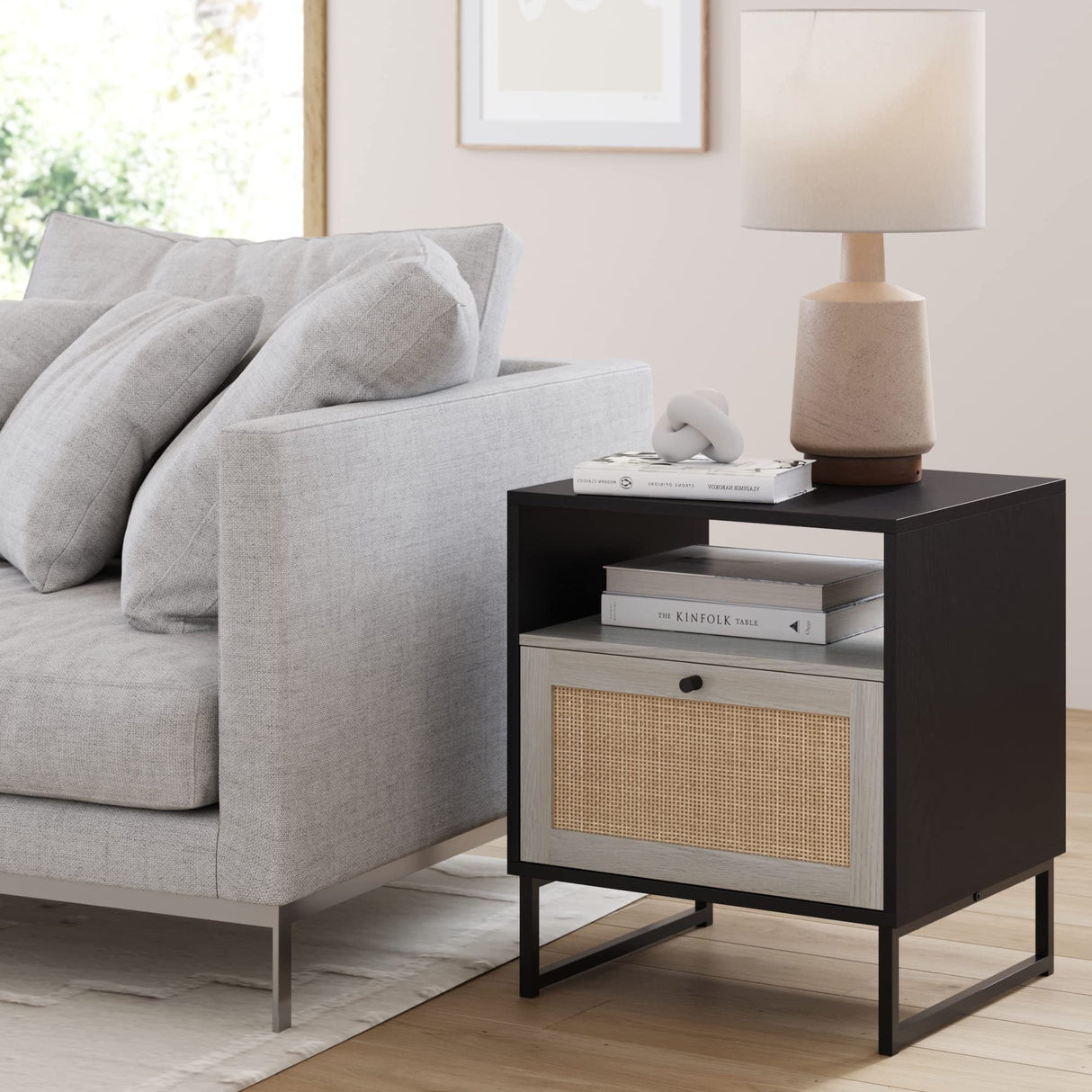 Mina Rattan Wood End Side Accent Table Nightstand