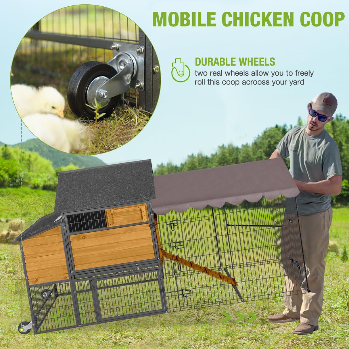 Chicken Coop Mobile Upgraded with Metal Frame and Metal Chicken