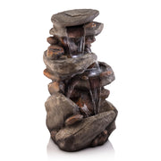 WIN316 Outdoor Floor 4 Tiered Rock Water Fountain for Garden, Patio, Yard with Natural
