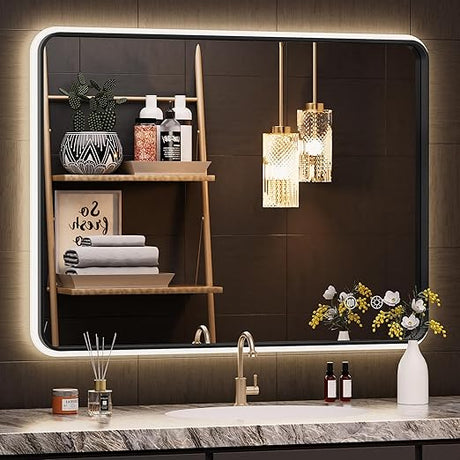 48" x 30" LED Bathroom Mirror with Lights, Rounded Rectangle Aluminum Alloy Frame