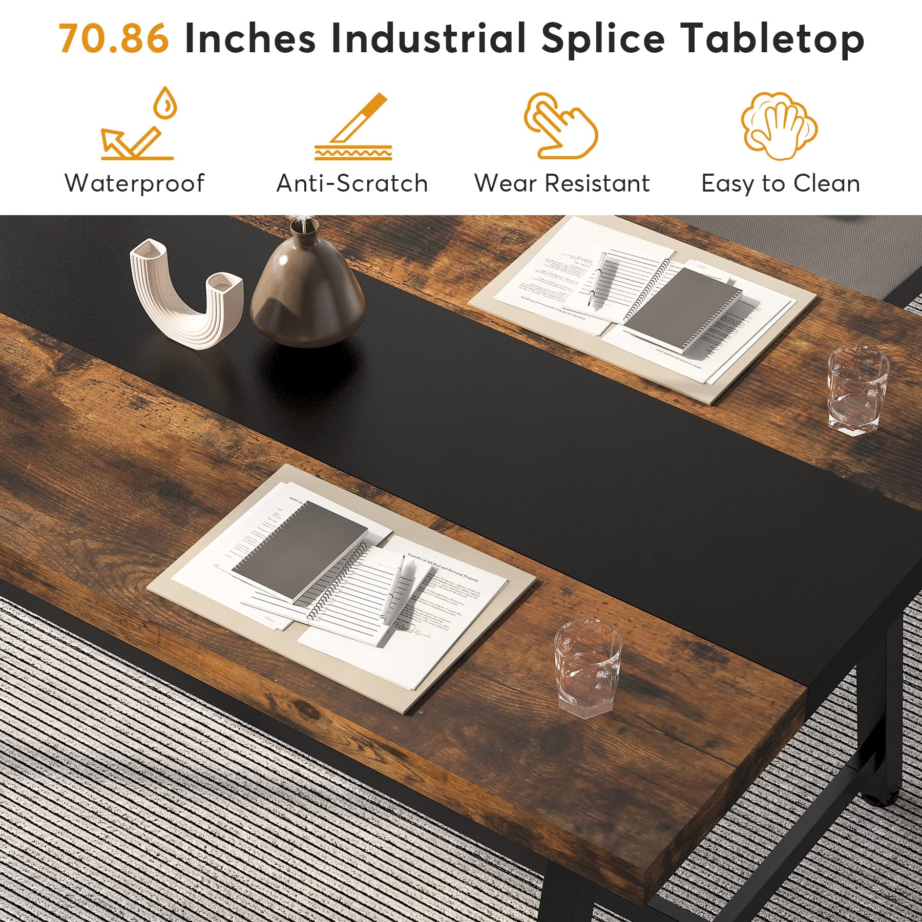 70.87-Inch Rectangular Dining Table for 8 People with Metal Frame