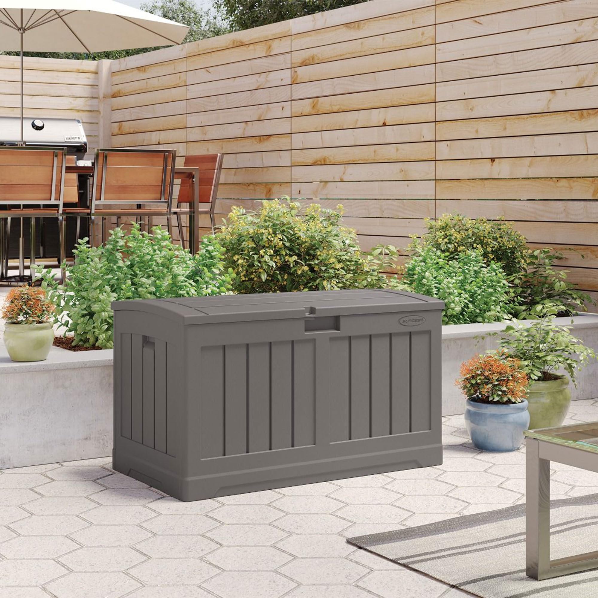 50 Gallon Plastic Deck Box with Molded Lockable Feature and Weathertight Construction f