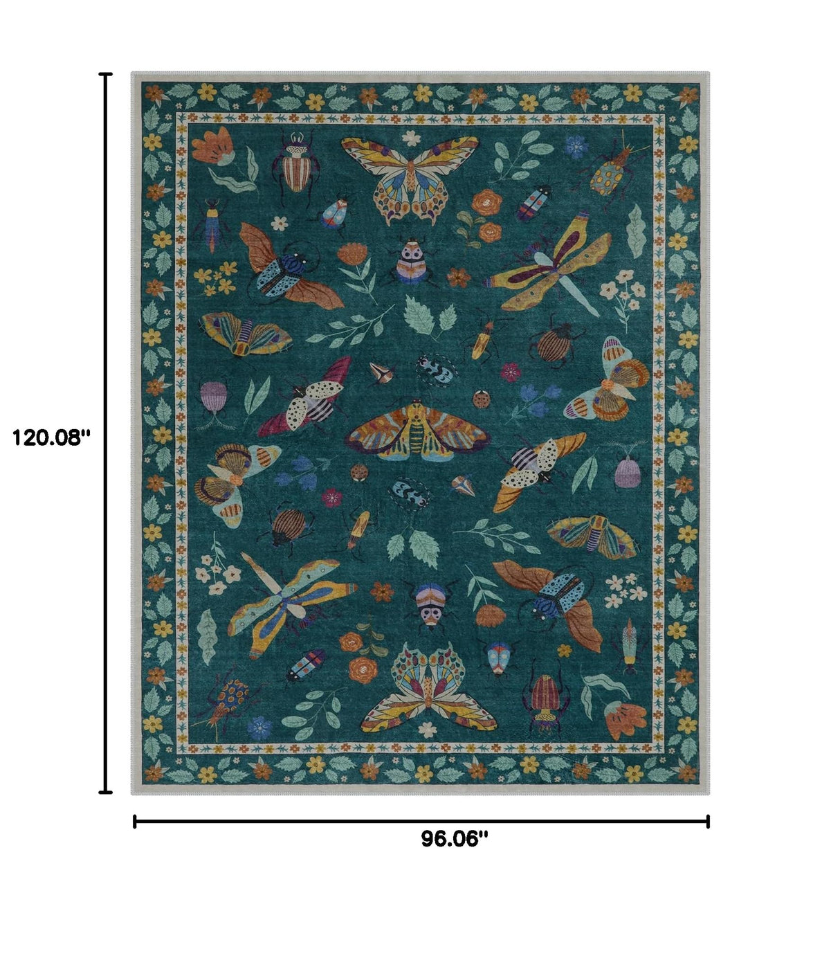 Lahome Insect Print Area Rugs 8x10, Non Slip Washable Rugs for Living Room 8x10 Rug, Soft Modern Bedroom Rug 8x10 Under Bed Ultra-Thin Large Carpet for Dining Room Office Playroom(8'x10',Dark Green)