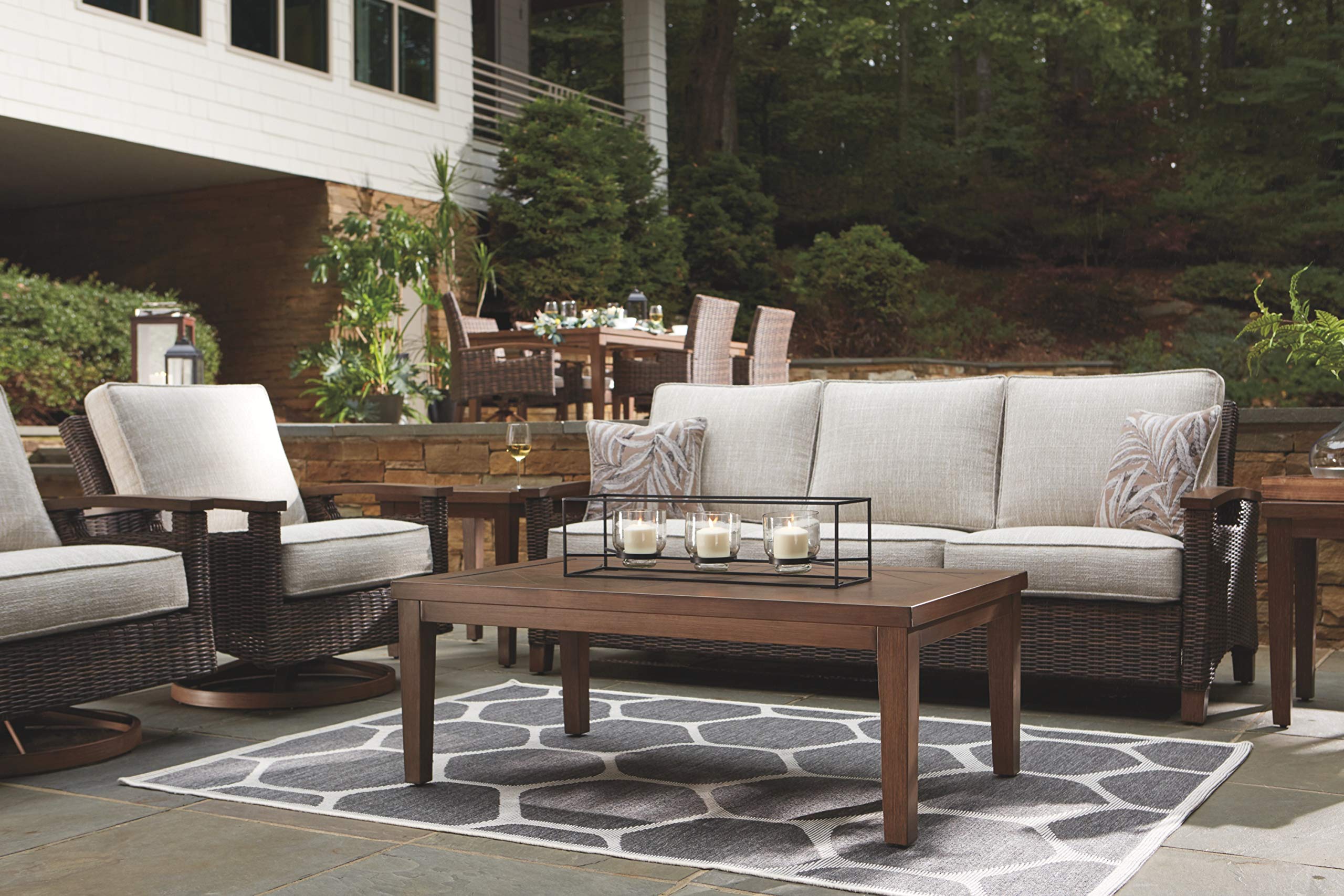 Paradise Trail Outdoor Patio Sofa with Cushion and 2 Pillows, Brown & Beige