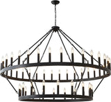 70 Inch Extra Large Wagon Wheel Chandelier 2 Tier 64-Lights Black Farmhouse Pendant