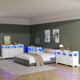 Whalefall White Dresser for Bedroom with 7 Drawers, Chests of Drawers with LED Lights and Charging Station, Modern Dresser with 3 Visual Drawers, Wood Wide LED Dresser for Bedroom, Closet, Entryway