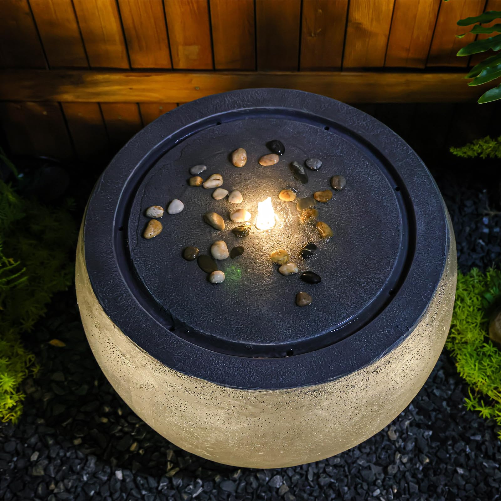 Water Fountain Outdoor Large Round Water Feature Indoor with Lights & Pump and Pebbles