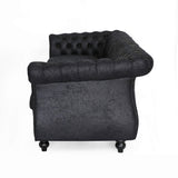 Tufted Microfiber Sofa with Scroll Arms, Black