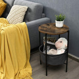 Side Table with Fabric Basket, Sofa Table with Metal Frame & Wood Top, Mufti-Functional