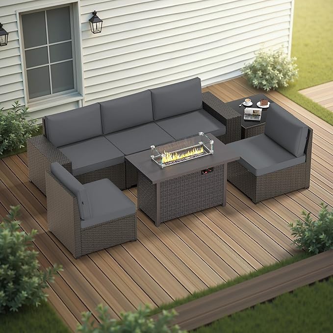 Patio Furniture Set Outdoor Sectional Sofa with Ottoman Wicker Couch Rattan Modular