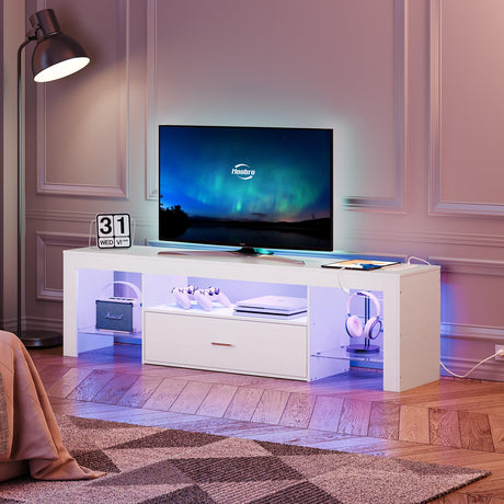 LED TV Stand with Power Outlets to 65 inch TV, Gaming Entertainment Center