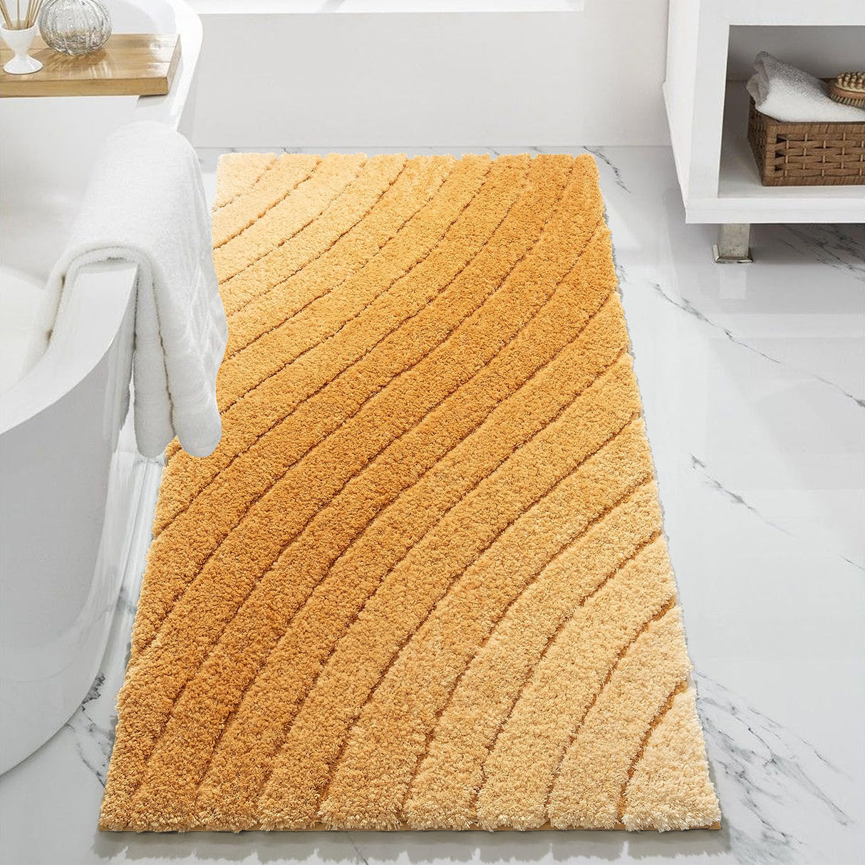 DEXDE Luxury Bathroom Rug Mat, Plush Fluffy Microfiber Bath Rugs, Extra Soft and Absorbent Bathroom Runner Carpet Non-Slip, Large Bath Mats for Bathroom Floor, Tub and Shower, 24x47 Beige