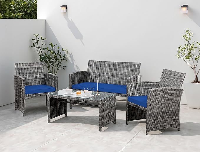 4 Piece Patio Ratten Set Outdoor Furniture Set Wicker Conversation Set