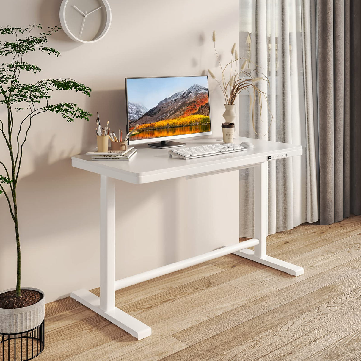 AITERMINAL Electric Standing Desk with Drawers, Height Adjustable Sit Stand Desk with Drawer, Home Office Desk Storage & USB Ports, 45 x 23 Inch White Desktop/White Frame