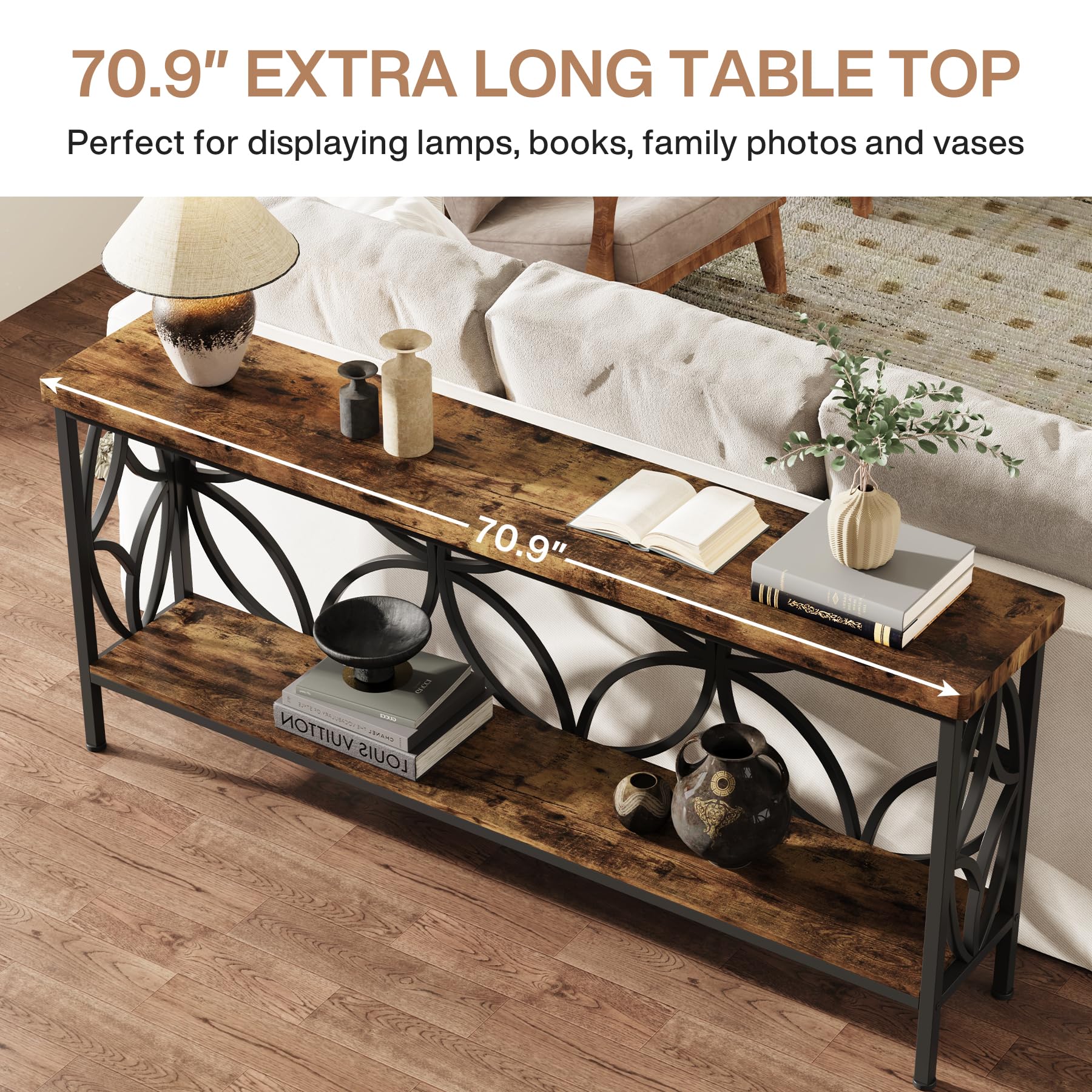 70.9-Inch Narrow Sofa Table, Industrial Long Sofa Table Behind Couch,
