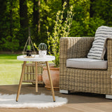 Round Side Table, Metal Legged Accent Table with Wooden Tray, Small Round End Table