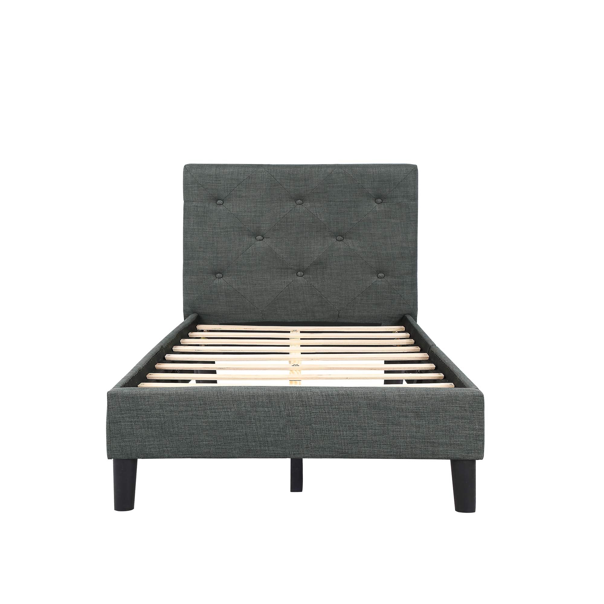 Twin Bed Frame, Upholstered Platform Bed with Headboard Bed Frame and Wood Slats