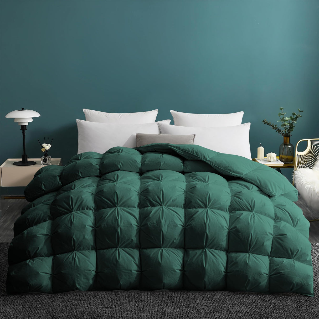 Goose Feather Down Comforter with Pinch Pleat Design - All Season Duvet Insert