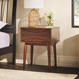 Modern Solid Wood Retro 1-Drawer Nightstand, 25 Inch, Walnut