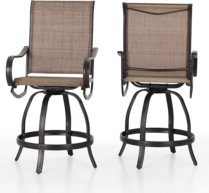 3 Piece Outdoor Bar Set, Counter Height Patio Bar Bistro Table and Swivel