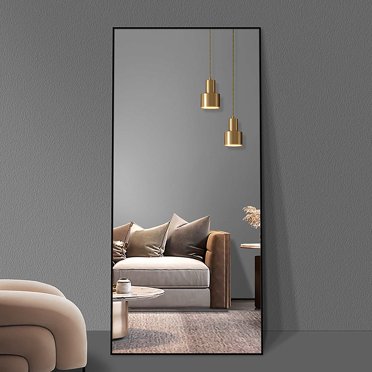 65x24 Inch Floor Length Mirror Ultra Slim Aluminum Frame Modern Style Full Length Mirror Versatile Hanging or Standing High Definition 5mm Silver Glass Explosion Proof Anti Oxidation Durable