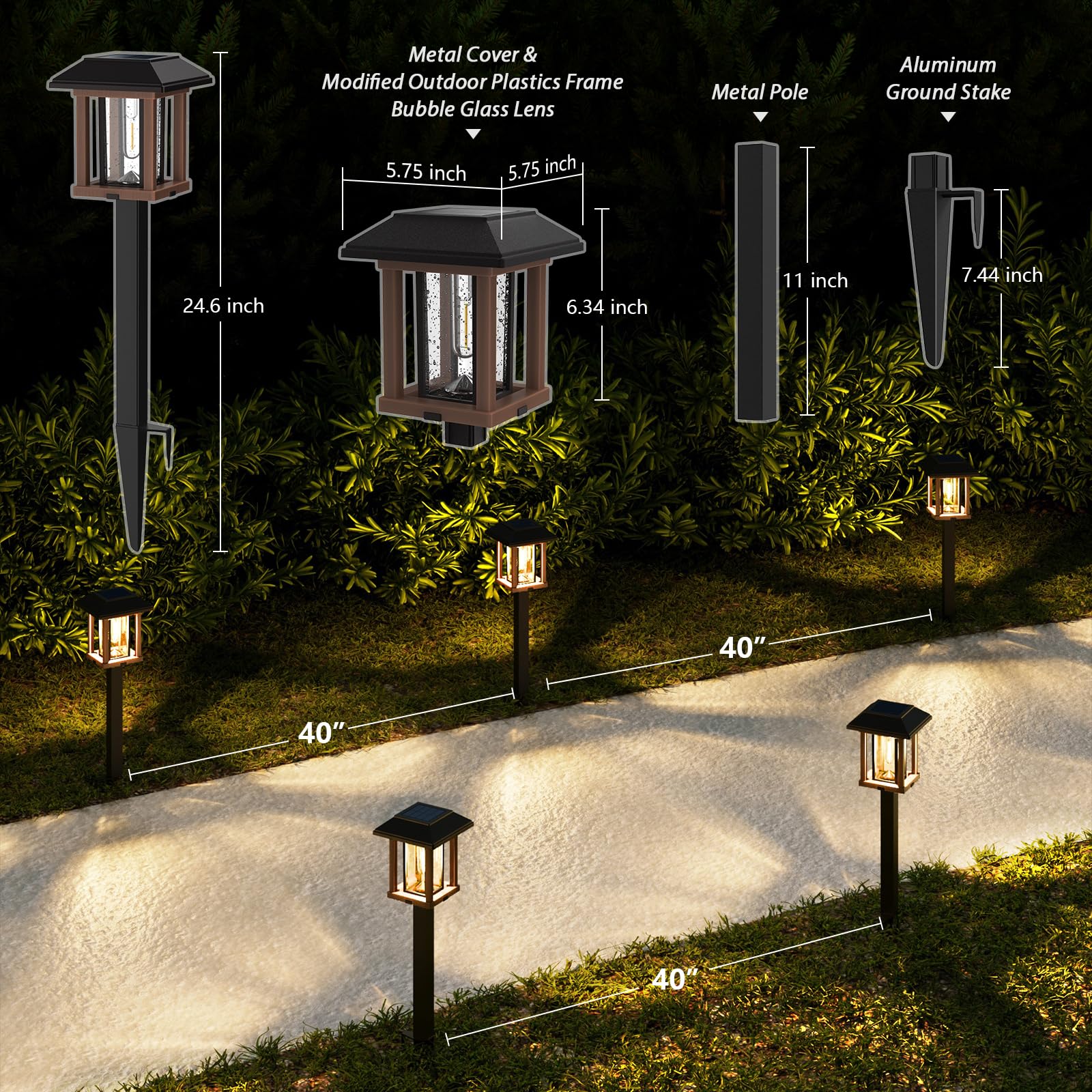 Solar Lights Outdoor 20 LM LED with 2-Tone Bronze Tone & Wood Tone, Solar Garden