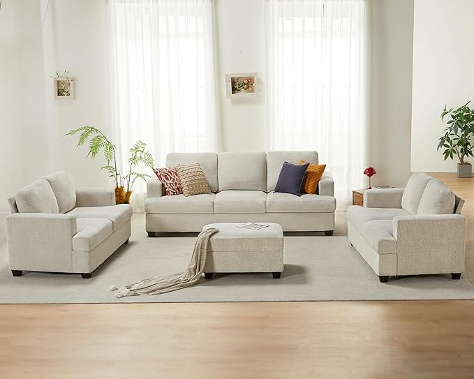 2 Piece Set Comfy Couch with Extra Deep Seats, Modern Sofa- Sofa