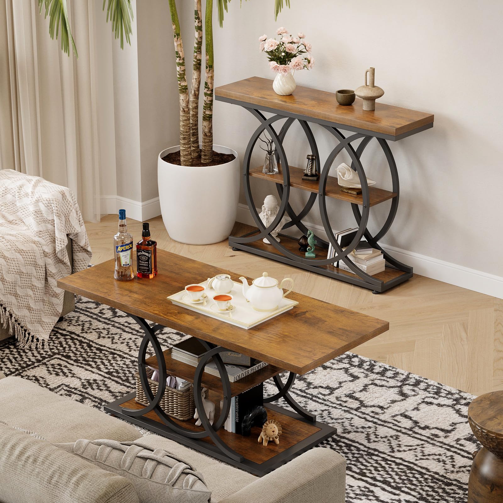 Narrow Console Table for Entryway - 3-Tier Industrial Sofa Table