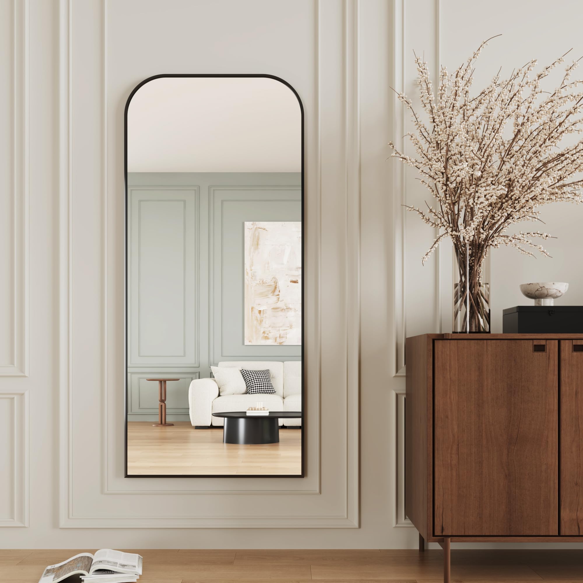 Full Length Floor Mirror 34"x76" - Nano Glass Black Frame