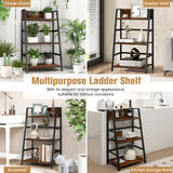 Tangkula 3-Tier Ladder Bookshelf, Industrial Wooden Bookcase w/Metal Frame, Anti-Toppling Device, Freestanding Display Shelf Plant Stand, Storage Rack for Home Office Living Room (1, 3-Tier)