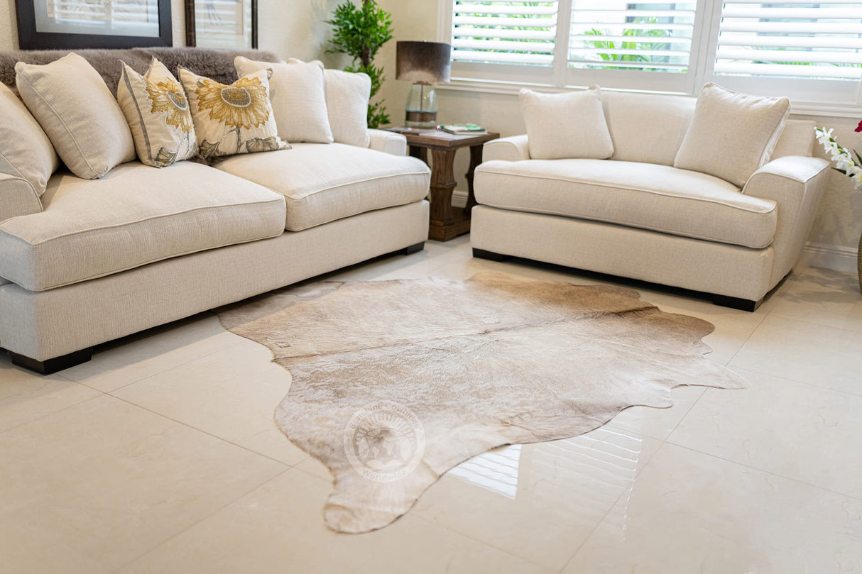 100% Genuine Champagne Cowhide Rug - Modern Style Animal Skin Rug & Floor Carpet