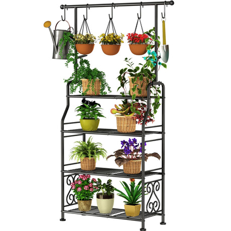 Plant Stand Indoor Outdoor, 4-Tier Heavy Duty Metal Shelves